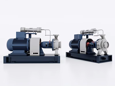 Heavy Duty Industrial Pumps With Electric Motors Mounting Bases And Piping Connections 3d model