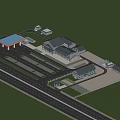 Modern Gas Station Complex With Parking Lot Buildings And Green Spaces