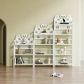 Elegant White Bookshelves With Ornate Design Decorative Vases Sculptures And Books