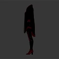 Stylish Red And Black Long Coat With Tight Pants And Red Shoes