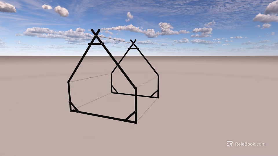 Two Black Triangle Frames Against Blue Sky With White Clouds On Light Ground 3d model 