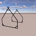 Two Black Triangle Frames Against Blue Sky With White Clouds On Light Ground