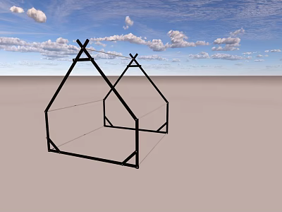 Two Black Triangle Frames Against Blue Sky With White Clouds On Light Ground 3d model