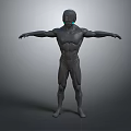 Game Movie Character 3D Model With Muscular Build Bald Head And Glowing Blue Facial Features