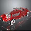 Shiny Red Vintage Convertible Car With Classic Design And Chrome Details On Black Reflective Surface