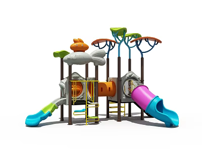 Kindergarten Playground With Colorful Slides Climbing Frames And Tree Like Decorations 3d model