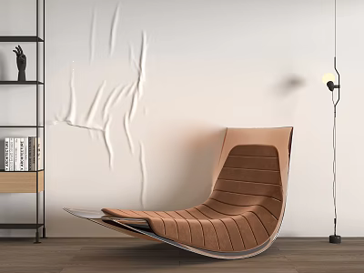 Modern Interior With Brown Lounge Chair Floor Lamp And Textured Wall 3d model