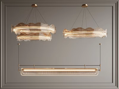 Modern Elegant Chandelier Designs With Cloud Shaped Rings And Linear Lighting Fixtures 3d model