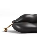 Red And Gold Lip Shaped Multi Person Sofa With Metal Ball Legs