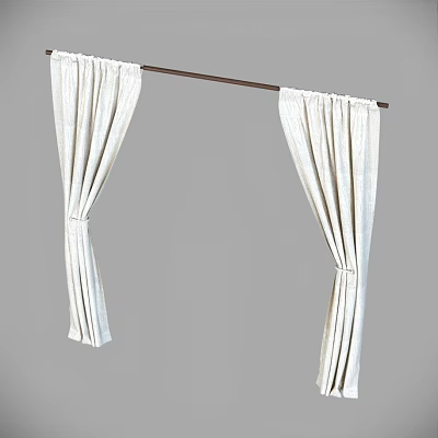 White Curtains on Brown Rod Gracefully Hanging on Both Sides with Elegant Pleated Details 3d model