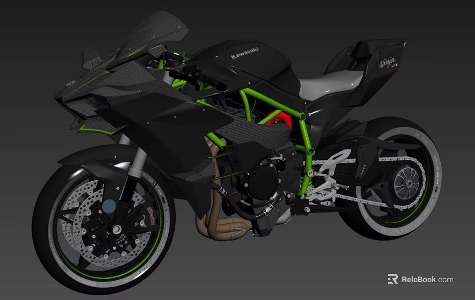 Black And Green Kawasaki Sport Motorcycle With Carbon Fiber Accents And Sleek Design 3d model 
