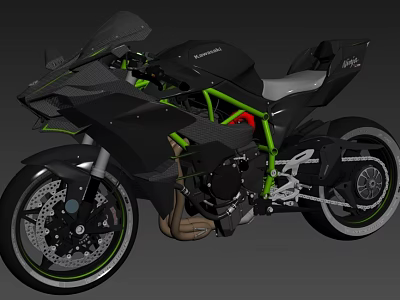 Black And Green Kawasaki Sport Motorcycle With Carbon Fiber Accents And Sleek Design 3d model