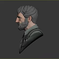 Man With Gray Hair And Beard In Green Shirt 3D Bust Model On Gray Background
