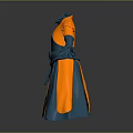 Blue And Orange Layered Robe With Decorative Collar And Belt Design