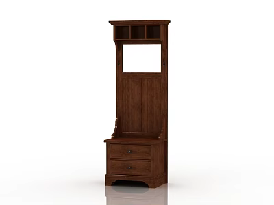 Wooden Coat Rack With Top Shelf Mirror And Drawer Storage Design 3d model