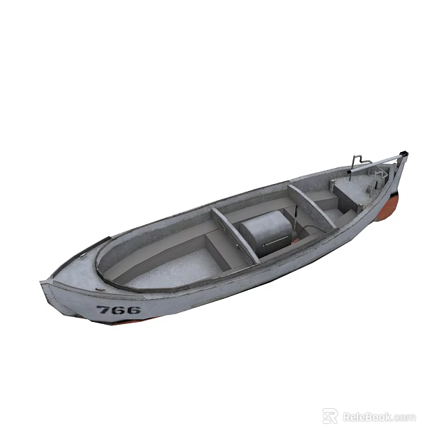 Small Gray Metal Boat With Number 766 For Water Transportation 3d model 