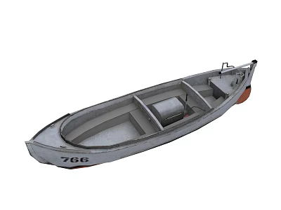 Small Gray Metal Boat With Number 766 For Water Transportation 3d model