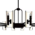 Modern Chandelier With Black Metal Frame And White Glass Shades Design