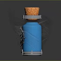 Blue Glass Bottle With Cork Stopper And Intricate Decorative Pattern Glowing Blue Liquid