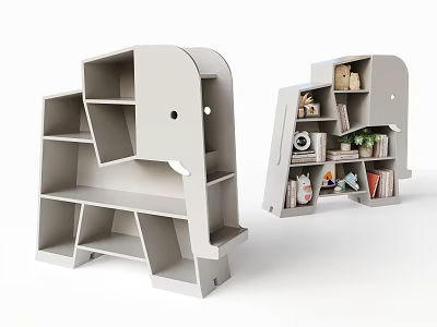 Elephant Shaped Kids Bookcase with Storage Shelves Books and Decorative Items 3d model
