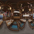 Cozy Japanese Restaurant Interior With Wooden Fixtures Kumamon Decor And Beautiful City Night View
