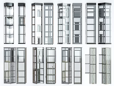 Various Modern Elevator Designs With Glass Doors And Metal Frame Styles 3d model
