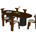 Modern Oval Wooden Dining Table and Chairs Set with Upholstered Seats Open Book Fruit Vase