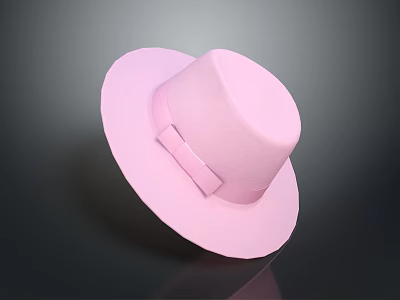 Stylish Pink Felt Hat with Bow Accent and Wide Brim Design Look 3d model