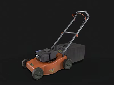 Orange And Gray Agricultural Lawn Mower With Engine Grass Catcher Handle And Wheels 3d model