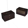 Two Dark Wooden Boxes With Metal Ring Handles And One Drawer
