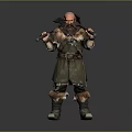 Bald Bearded Man In Fur Armor Carrying Two Axes Warrior Character