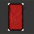 Classic Wooden Billiard Table With Red Felt Surface Colored Balls And Cue Stick