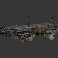 Industrial Mechanical Structure With Metal Pipes Wooden Crate And Stone Walls