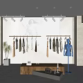 Modern Clothing Store Interior With Hanging Clothes Mannequin Display Table And Spotlights