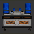 Mobile Sci Fi Control Console With Blue Cylindrical Containers Digital Panel And Orange Hazard Stripes 3d model