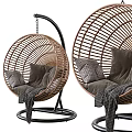 Round Rattan Hanging Leisure Chair with Black Frame Gray Cushions and Comfortable Design