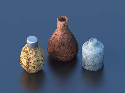 Textured Decorative Bottles And Vase In Beige Brown Gray For Home Decoration 3d model