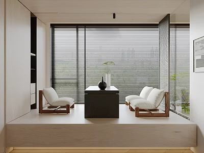 Modern Tea Room Interior With Minimalist Furniture And Natural Light 3d model