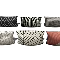 Stylish Decorative Throw Pillows With Geometric Patterns In Black White And Red 3d model