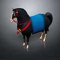 Decorative Black Horse Figure With Blue Blanket Red Reins And Bells Ornament