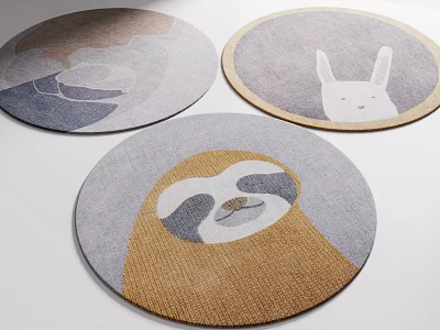 Round Area Rugs With Cute Sloth And Rabbit Patterns 3d model