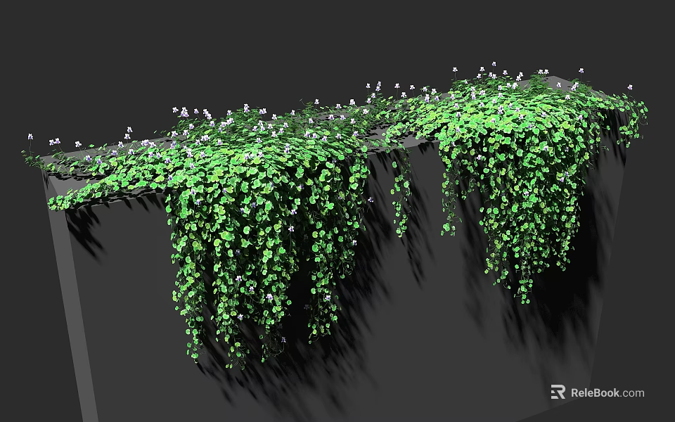 Lush Green Vines Hanging Over Edge With Dense Foliage And White Flowers 3d model 