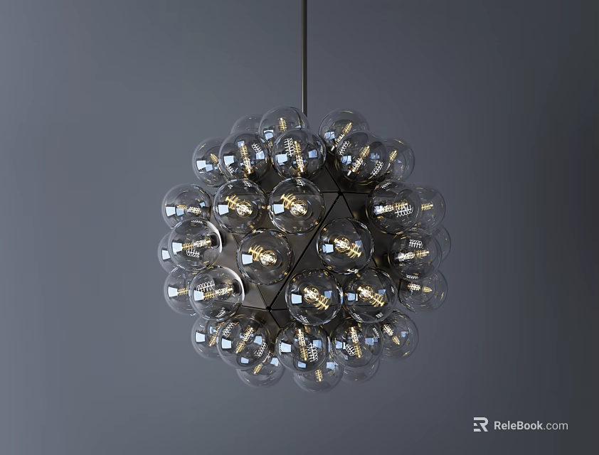 Elegant Modern Spherical Chandelier With Transparent Glass Globes And Light Bulbs 3d model 