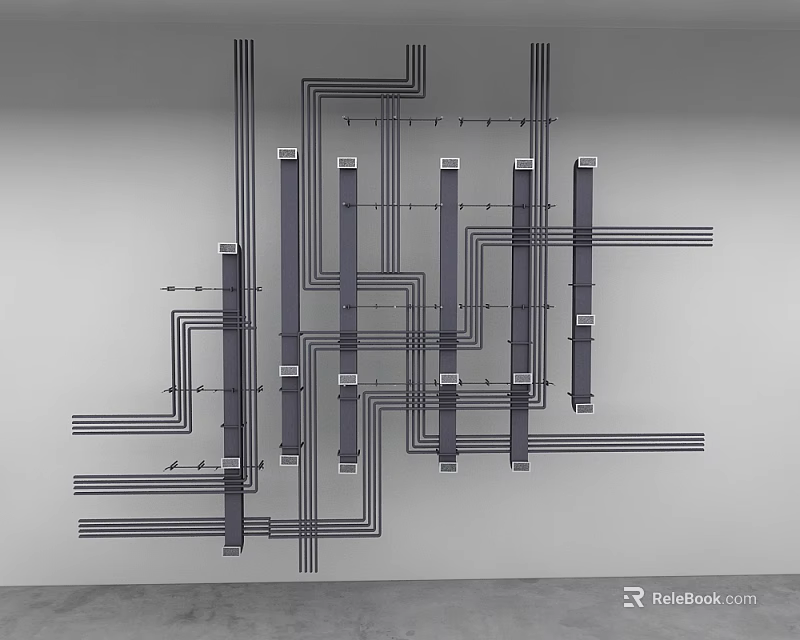 Modern Ceiling Structure With Exposed Pipes Wiring And Layout Design Elements 3d model