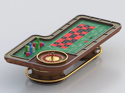 Casino Style Entertainment Table With Roulette Wheel Chips And Green Felt Surface 3d model