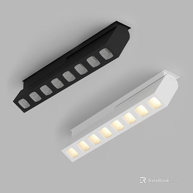 Black and White Linear Downlights and Spotlights with Multiple LED Lamps for Home Lighting 3d model 