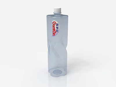 Transparent Plastic Water Bottle With White Cap Cabochon Brand And Diagonal Pattern 3d model