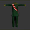 Game Movie Character Wearing Green Military Uniform With Red Sash Gold Badges And Arms Outstretched