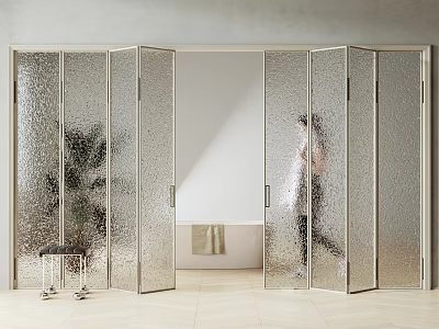 Stylish Frosted Glass Folding Doors Enhance Modern Bathroom Open Space Design 3d model