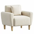 Cozy Cream Fluffy Lounge Chair With Accent Pillow And Wooden Legs Design